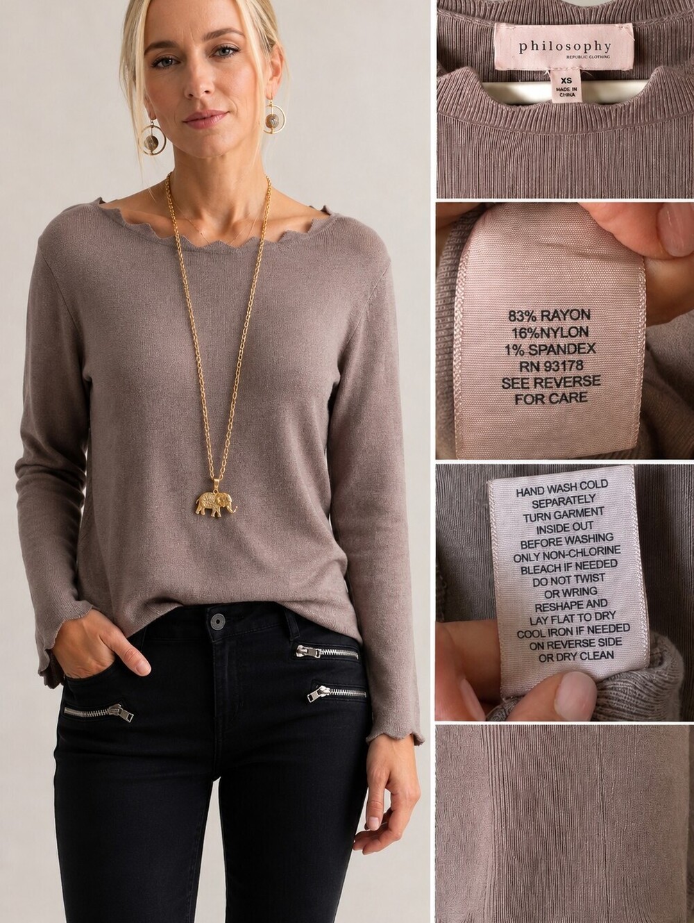 Philosophy Republic Clothing Scalloped Ribbed Knit Sweater Size XS